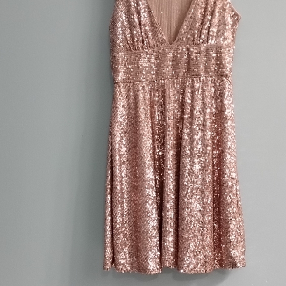 🌹Honey and Rosie Sparkling Blush Sequin Midi Dress With Deep V Neck Size XS - Picture 3 of 5
